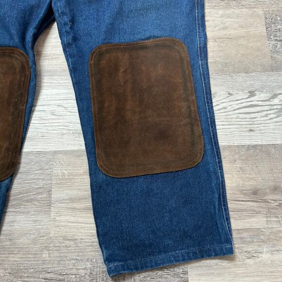 JD American Workwear Jeans Blue Denim Brown Suede Patch Carpenter Pants 40x28 - Picture 3 of 9